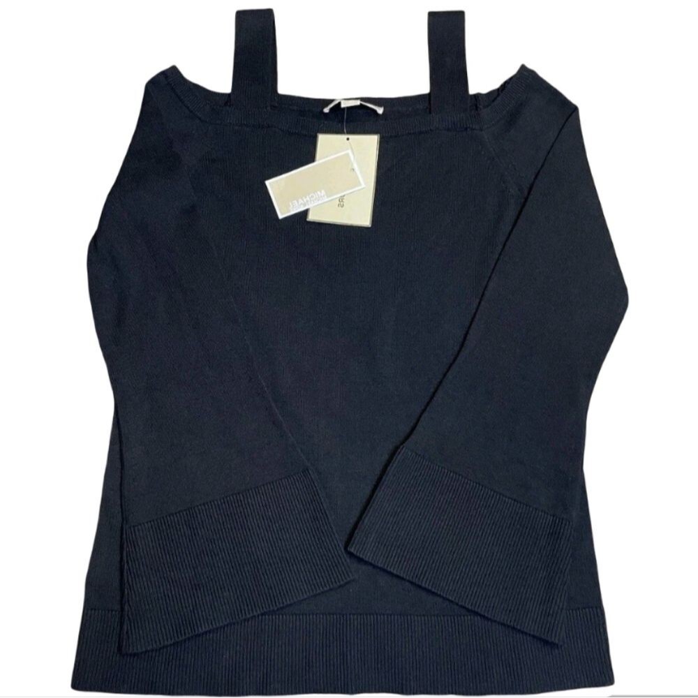 New Michael Kors Black Bell Sleeve Cold Shoulder Top XL